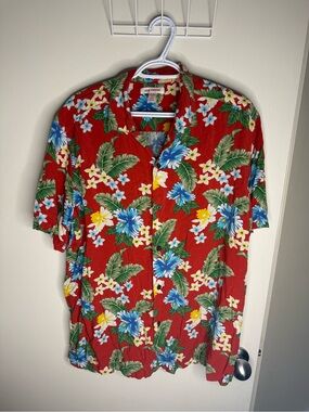 Joe Fresh Red Tropical Floral Hawaiian Short Sleeve Shirt